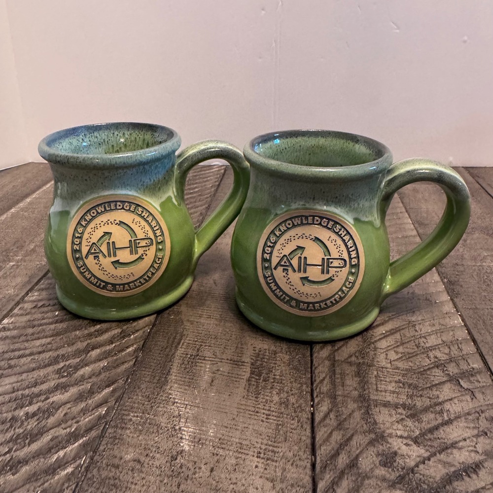 Deneen Pottery Mug Set‎ of 2 AIHP 2016 Summit Green Handthrown USA